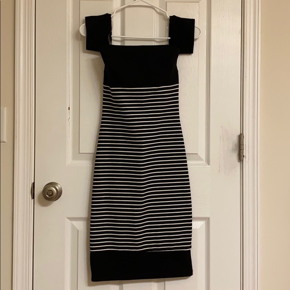 Lulus Dresses & Skirts - Lulu’s Black White Striped Sexy Bodycon Dress Back Zipper Rayon-blend Size Small
